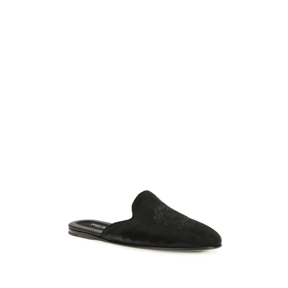 Dolce &amp; Gabbana Black Calf Leather Bos Taurus Mules