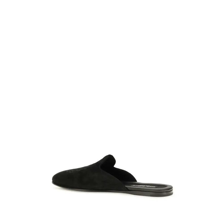 Dolce &amp; Gabbana Black Calf Leather Bos Taurus Mules