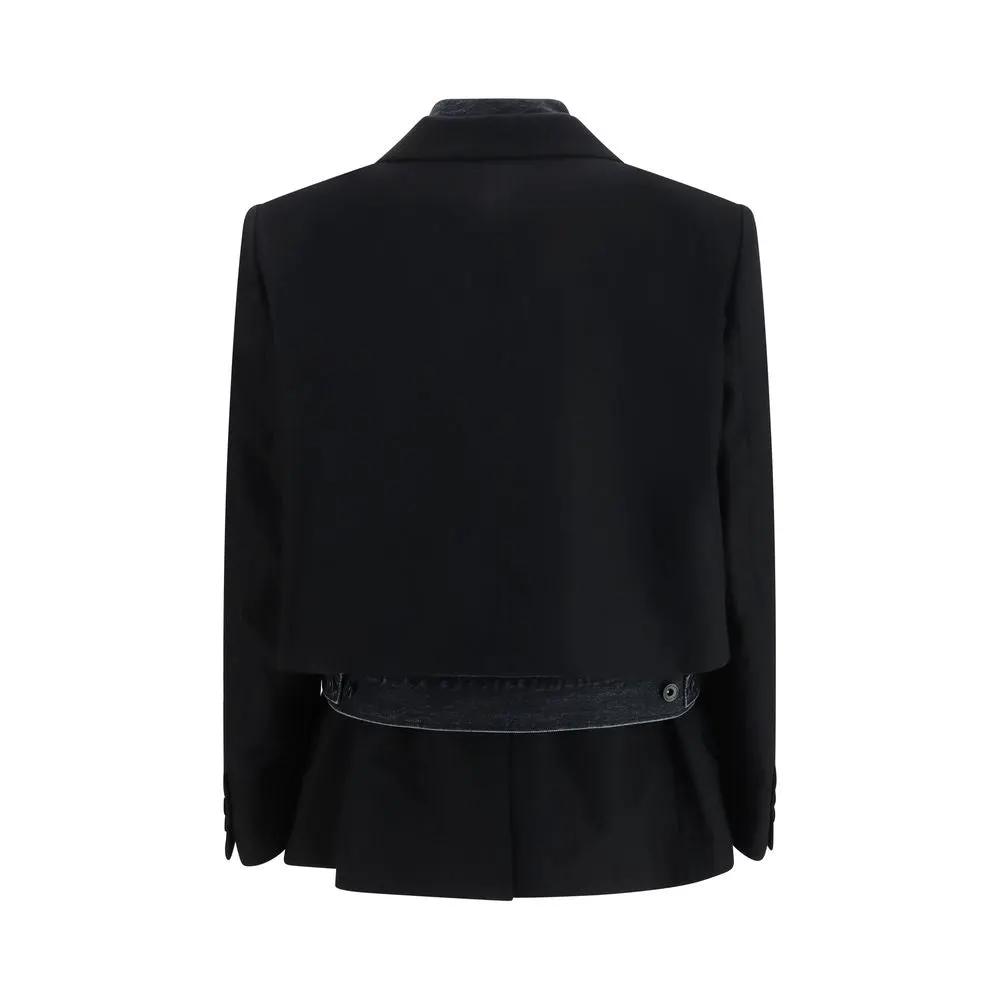 Sacai Sample Sale | Sacai Black Wool Oves Aries Denim Jacket - | Designer outlet
