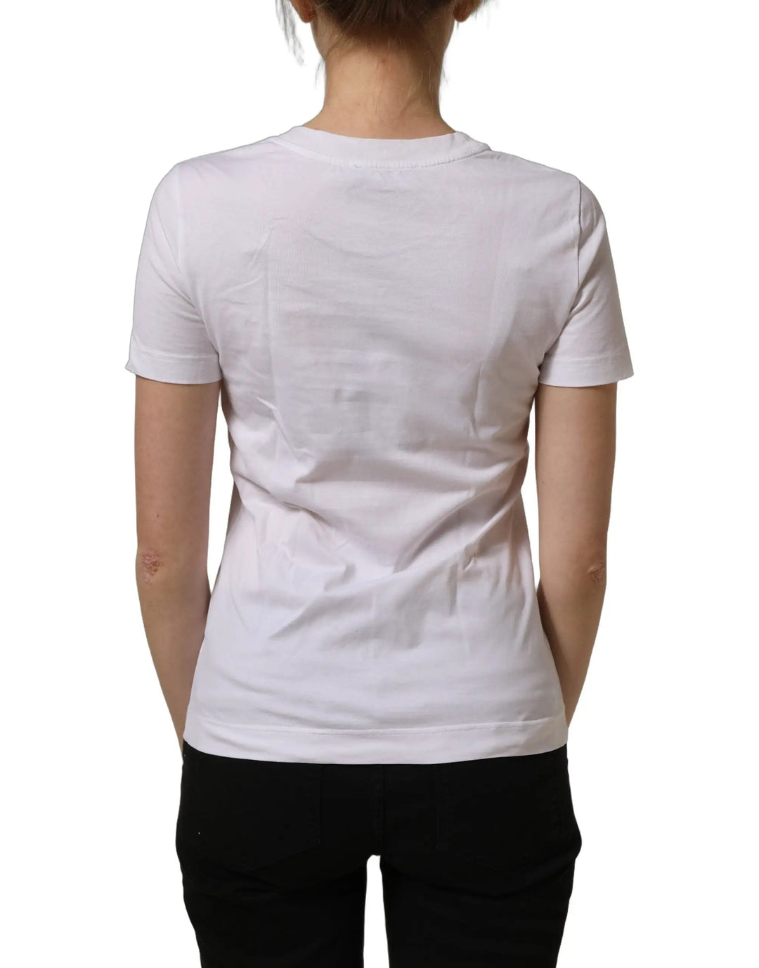 Dolce &amp; Gabbana White Cotton Rose Patch Crew Neck T-shirt