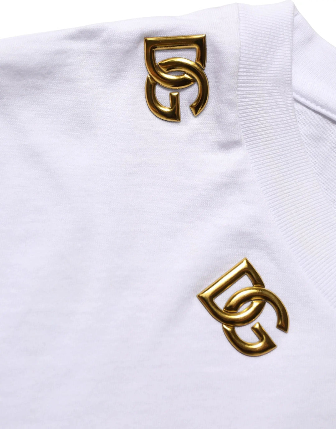 Dolce &amp; Gabbana White Cotton Gold DG Logo Crew Neck T-shirt