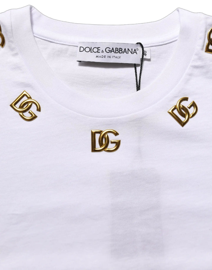 Dolce &amp; Gabbana White Cotton Gold DG Logo Crew Neck T-shirt