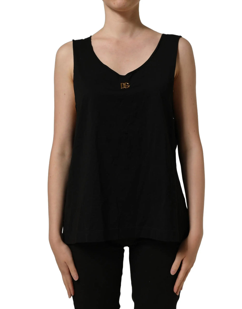 Dolce & Gabbana Sample Sale | Dolce & Gabbana Black Gold DG Logo Cotton Sleeveless Tank Top - | Designer outlet