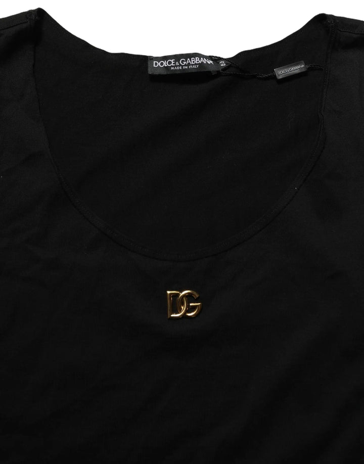 Dolce &amp; Gabbana Black Gold DG Logo Cotton Sleeveless Tank Top