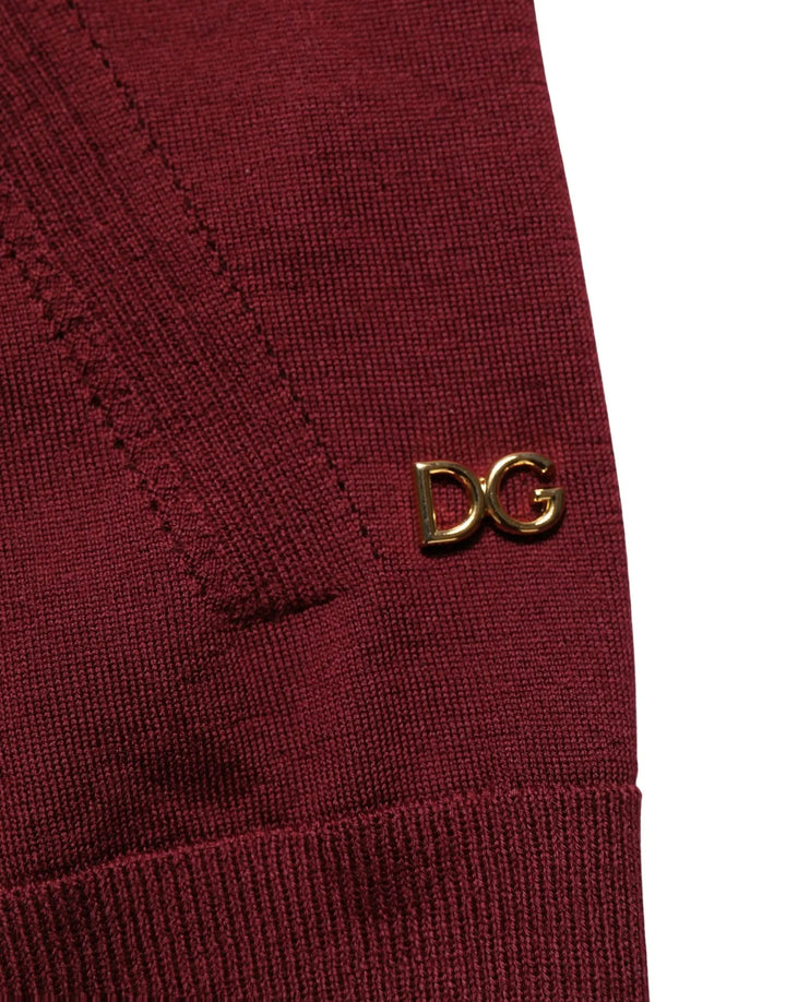 Dolce &amp; Gabbana Maroon Wool Knitted CrewNeck Pullover Sweater