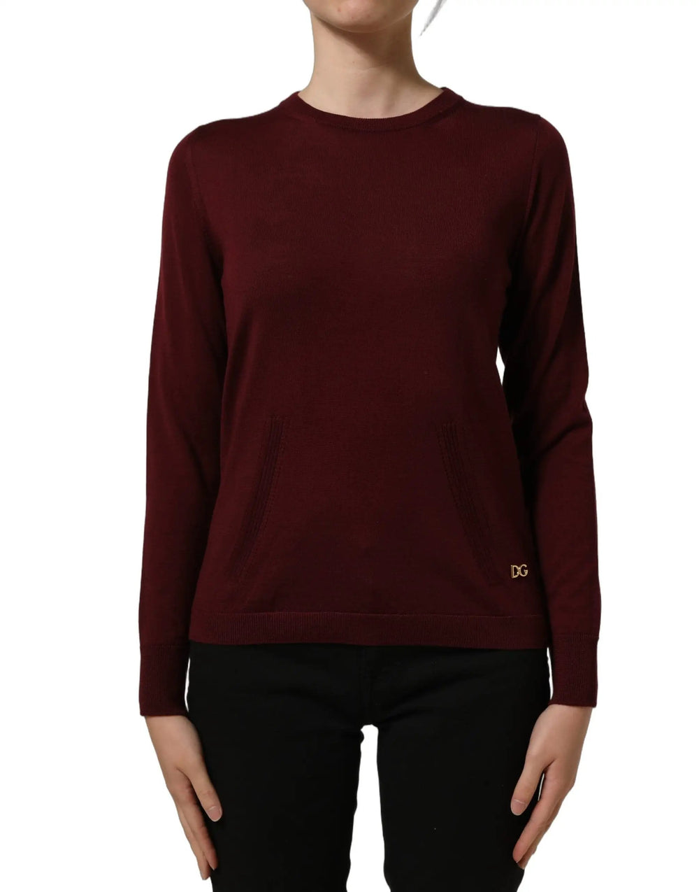 Dolce & Gabbana Sample Sale | Dolce & Gabbana Maroon Wool Knitted CrewNeck Pullover Sweater - | Designer outlet
