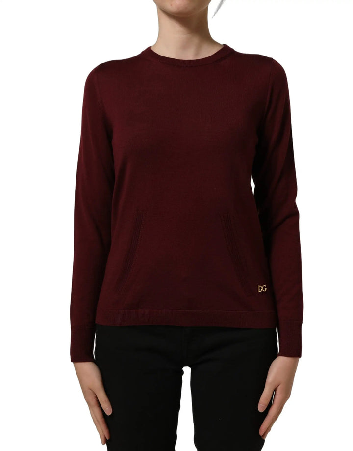 Dolce &amp; Gabbana Maroon Wool Knitted CrewNeck Pullover Sweater