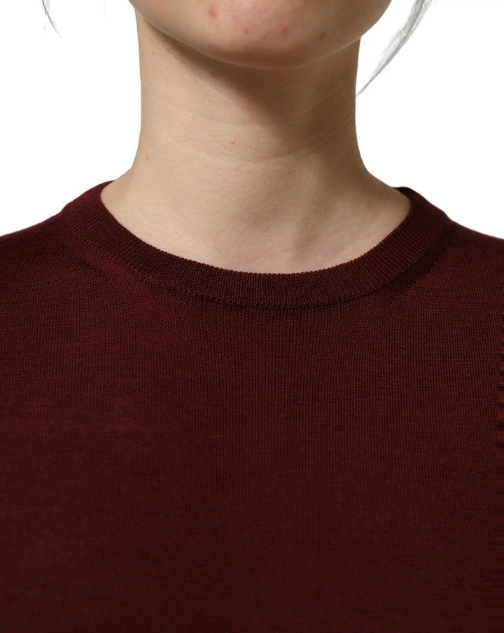 Dolce &amp; Gabbana Maroon Wool Knitted CrewNeck Pullover Sweater