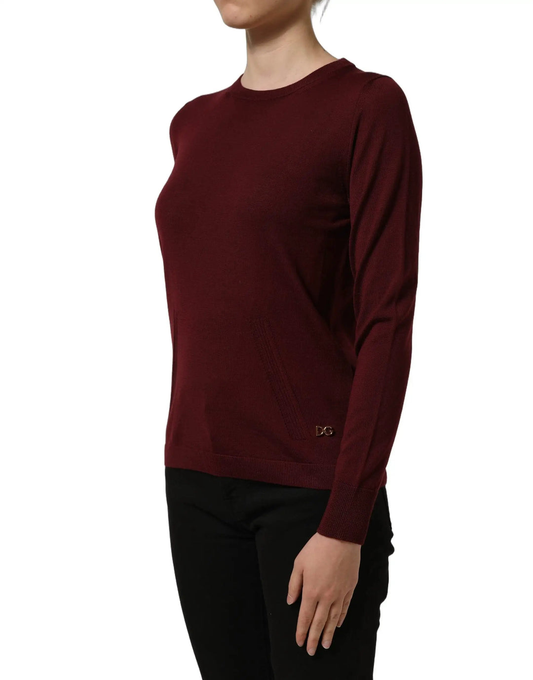 Dolce &amp; Gabbana Maroon Wool Knitted CrewNeck Pullover Sweater