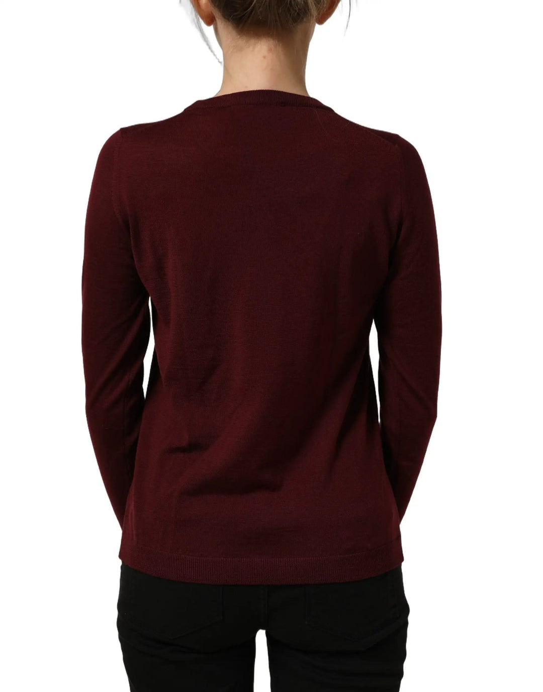 Dolce &amp; Gabbana Maroon Wool Knitted CrewNeck Pullover Sweater