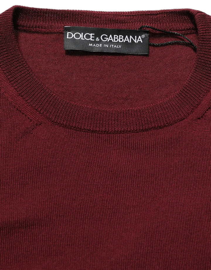 Dolce &amp; Gabbana Maroon Wool Knitted CrewNeck Pullover Sweater