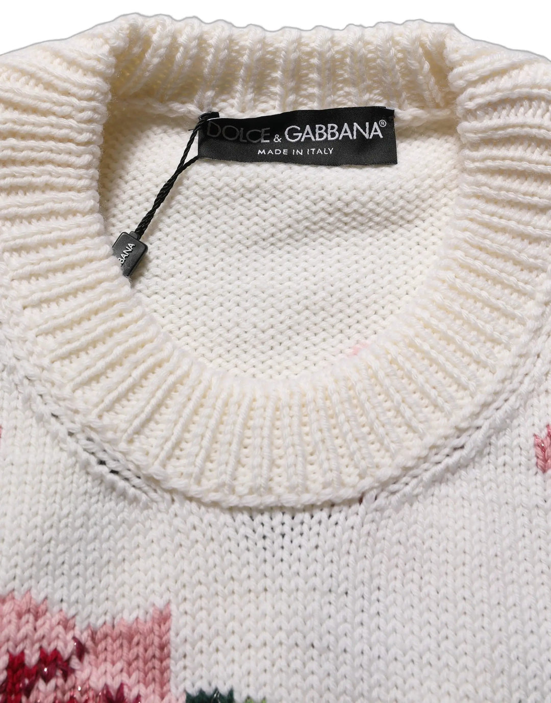 Dolce &amp; Gabbana White Wool Floral Crew Neck Pullover Sweater