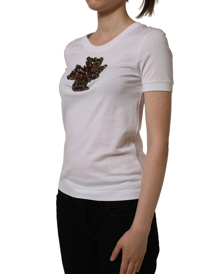 Dolce &amp; Gabbana White Crystal Embellished Cross Top T-shirt
