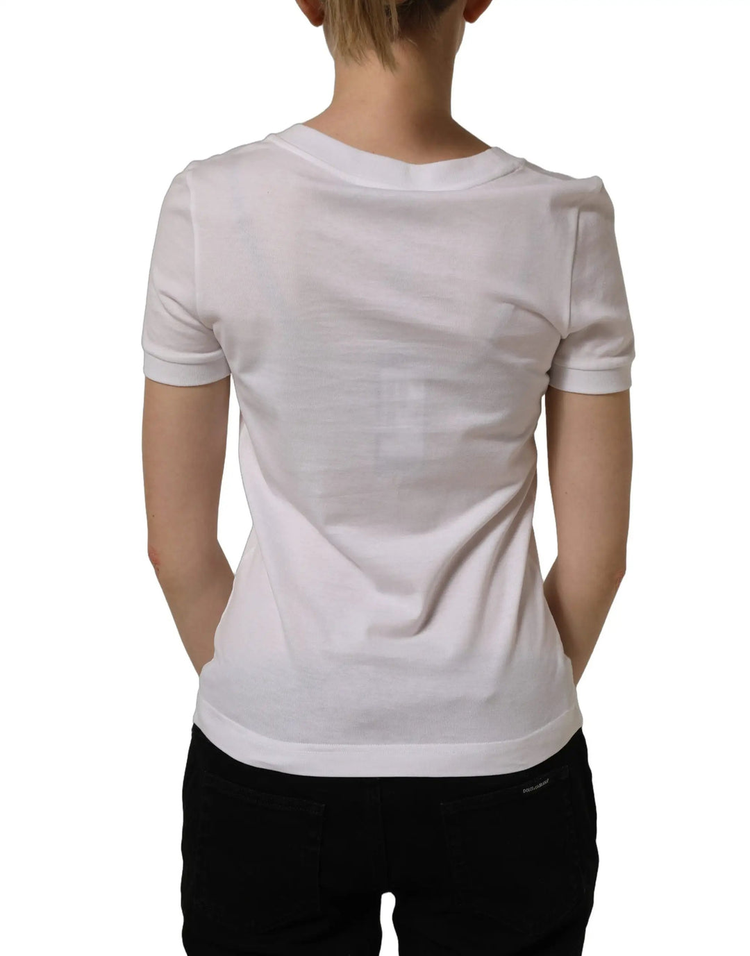 Dolce &amp; Gabbana White Crystal Embellished Cross Top T-shirt