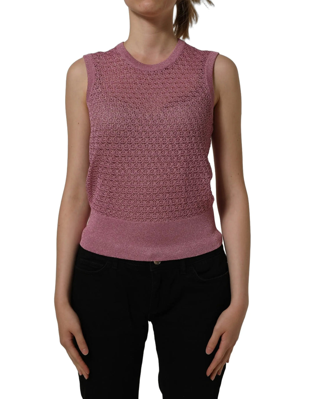 Dolce &amp; Gabbana Pink Sheer Mesh Crew Neck Sleeveless Tank Top