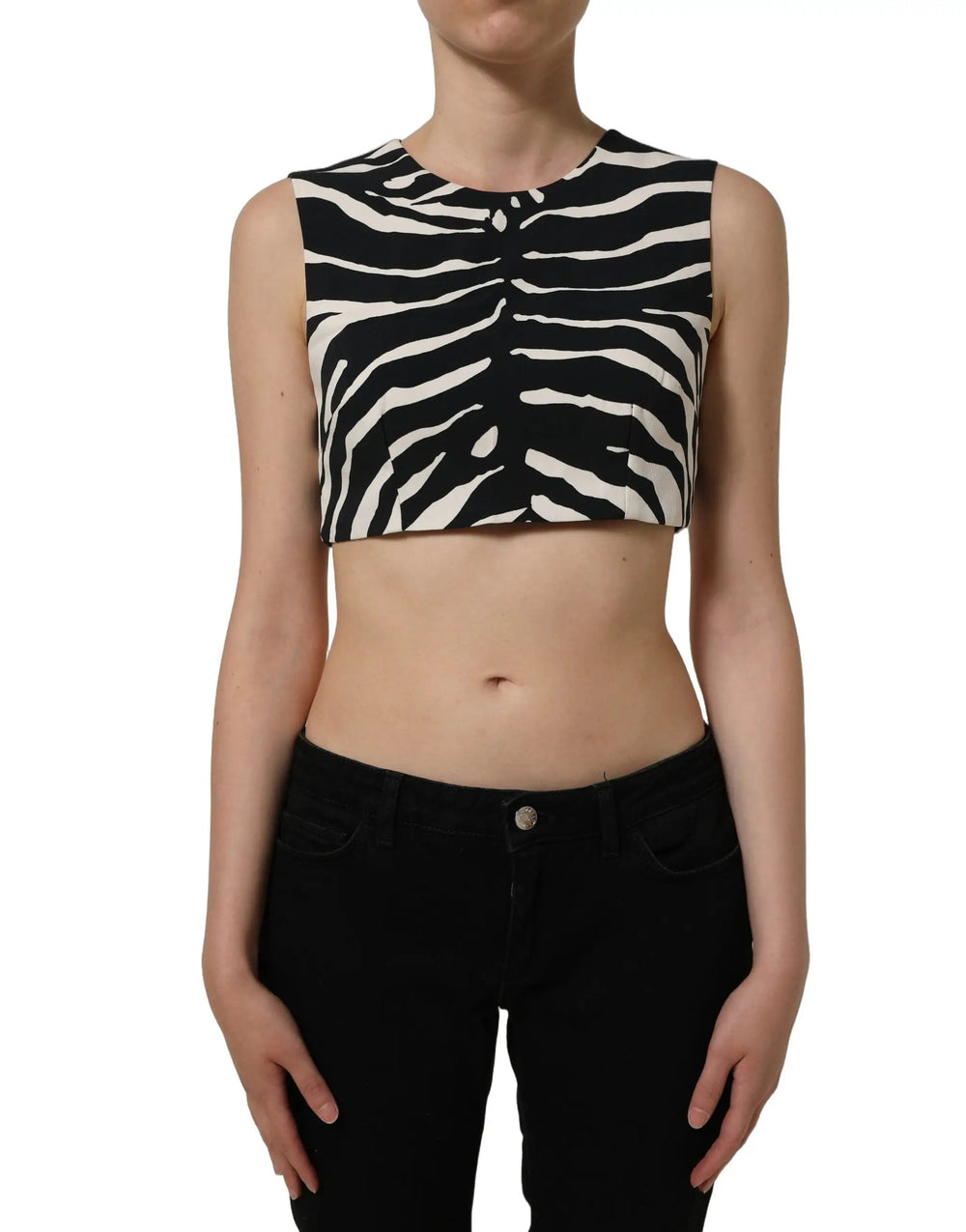 Dolce & Gabbana Sample Sale | Dolce & Gabbana Black White Zebra Sleeveless Cropped Tank Top - | Designer outlet