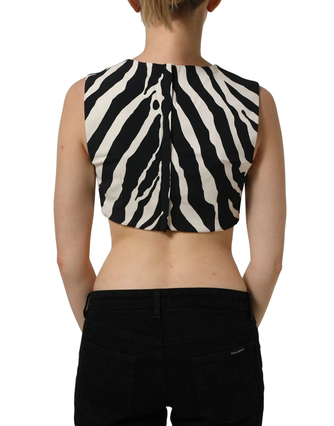 Dolce &amp; Gabbana Black White Zebra Sleeveless Cropped Tank Top