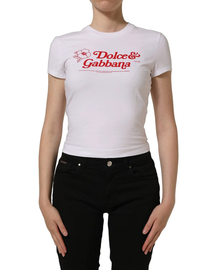 Dolce &amp; Gabbana White Floral Logo Print Crew Neck T-shirt