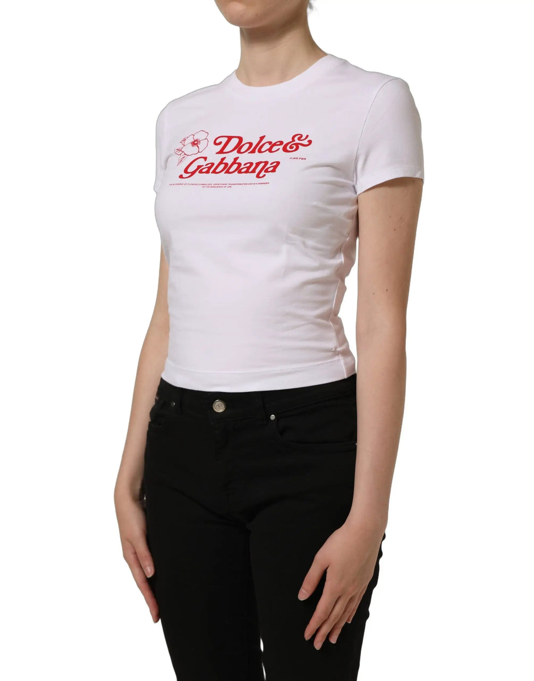 Dolce &amp; Gabbana White Floral Logo Print Crew Neck T-shirt