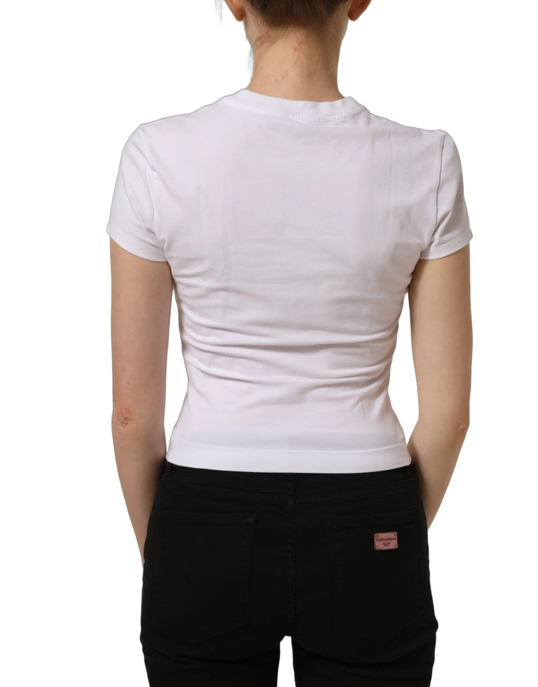 Dolce &amp; Gabbana White Floral Logo Print Crew Neck T-shirt