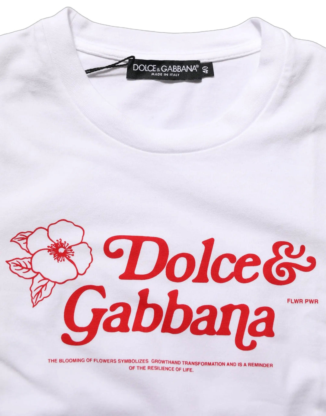 Dolce &amp; Gabbana White Floral Logo Print Crew Neck T-shirt