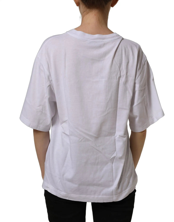Dolce &amp; Gabbana White Logo Patch Cotton Crew Neck T-shirt