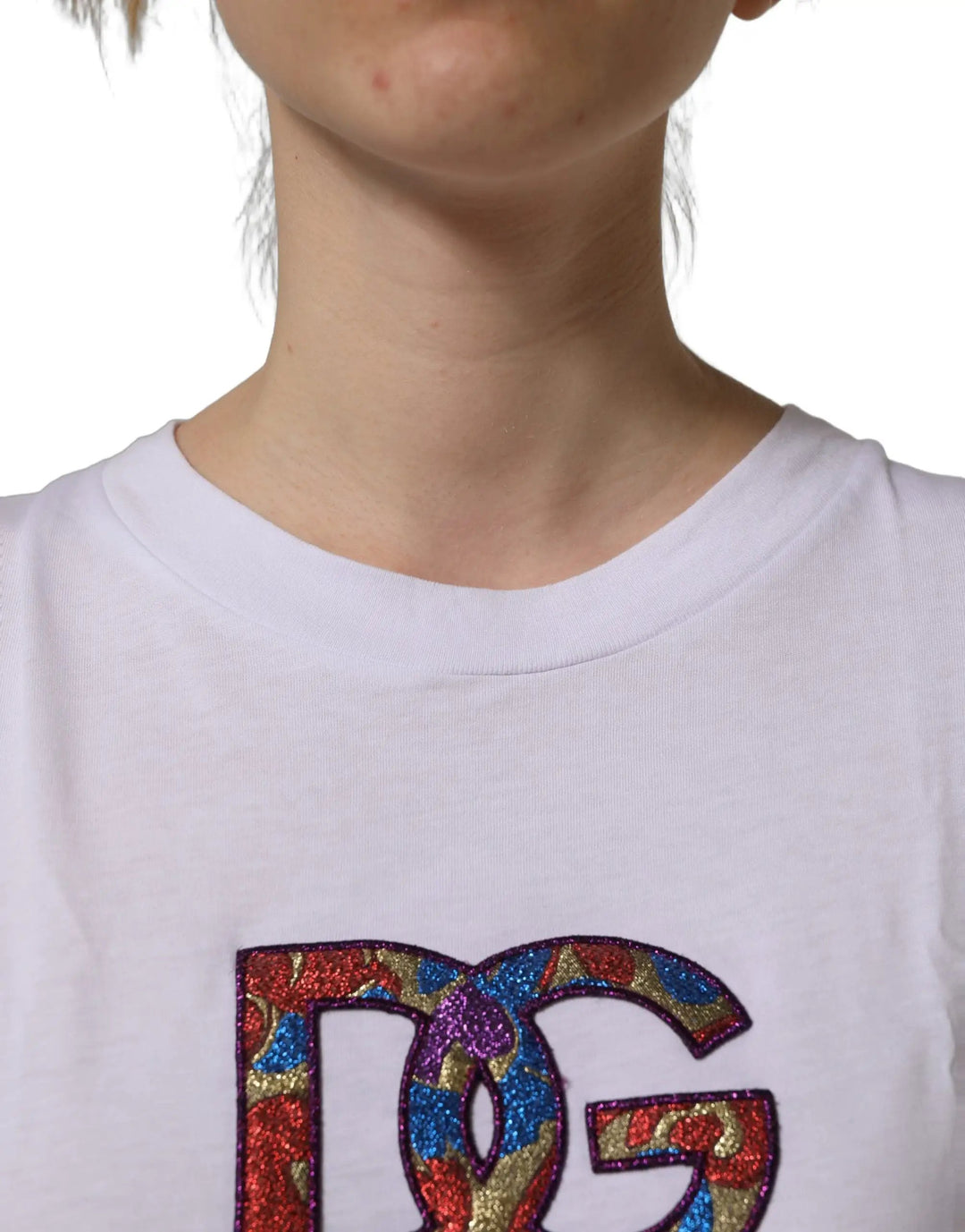 Dolce &amp; Gabbana White Logo Patch Cotton Crew Neck T-shirt