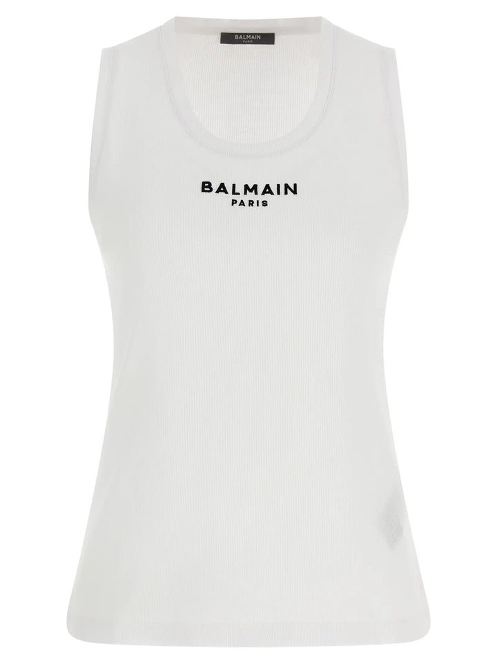 Balmain White Cotton Sleeveles T-Shirt