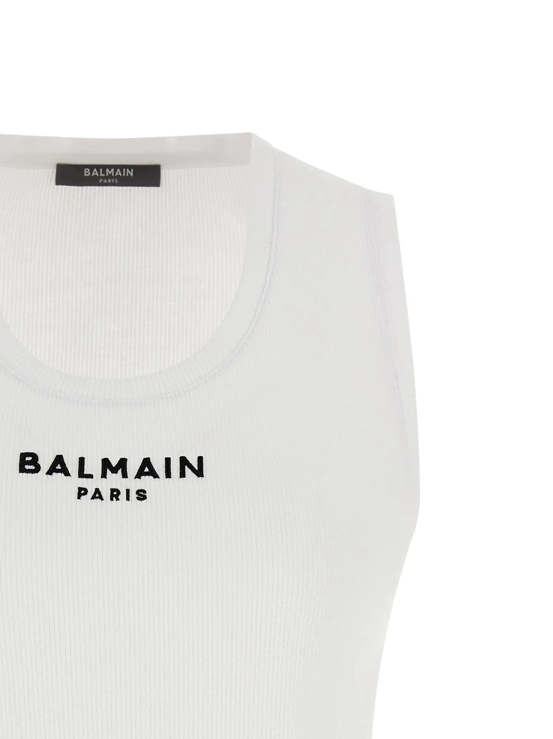 Balmain White Cotton Sleeveles T-Shirt