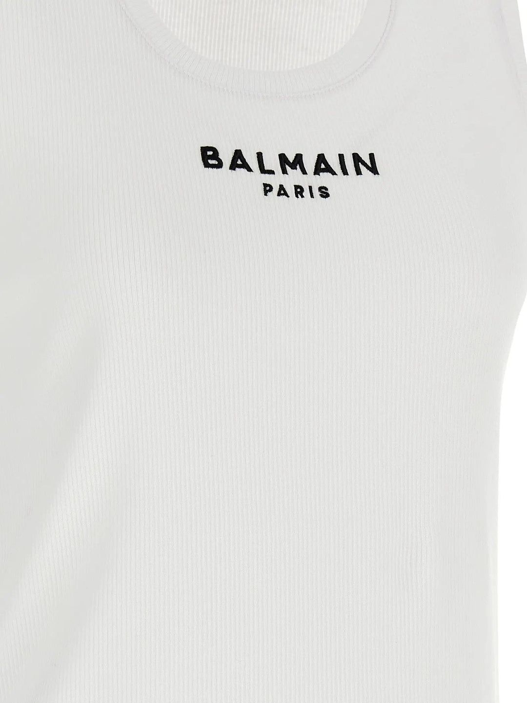 Balmain White Cotton Sleeveles T-Shirt