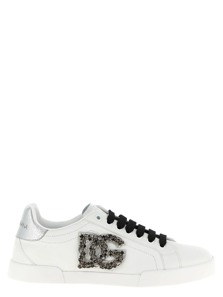 Dolce &amp; Gabbana Silver Calfskin Low Top Sneakers