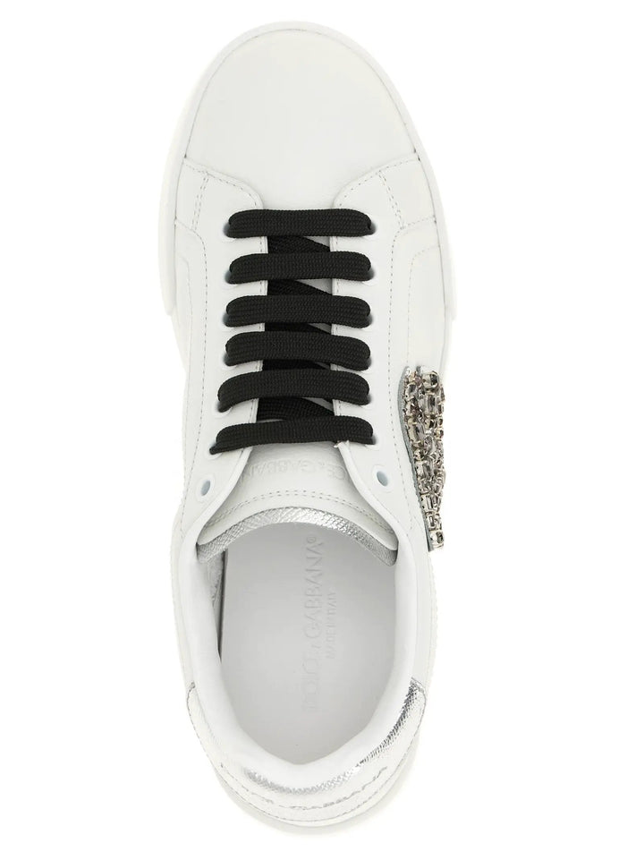 Dolce &amp; Gabbana Silver Calfskin Low Top Sneakers