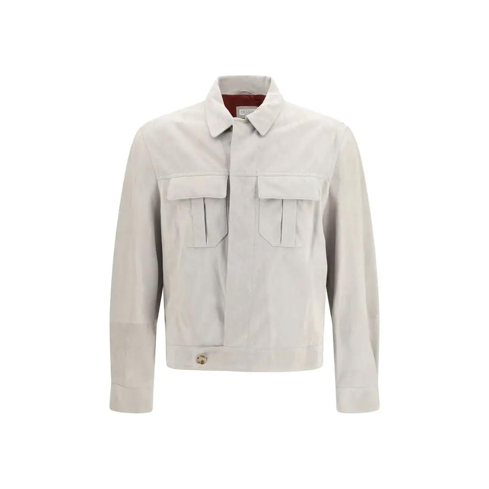 Brunello Cucinelli Beige Leather Leather Jacket