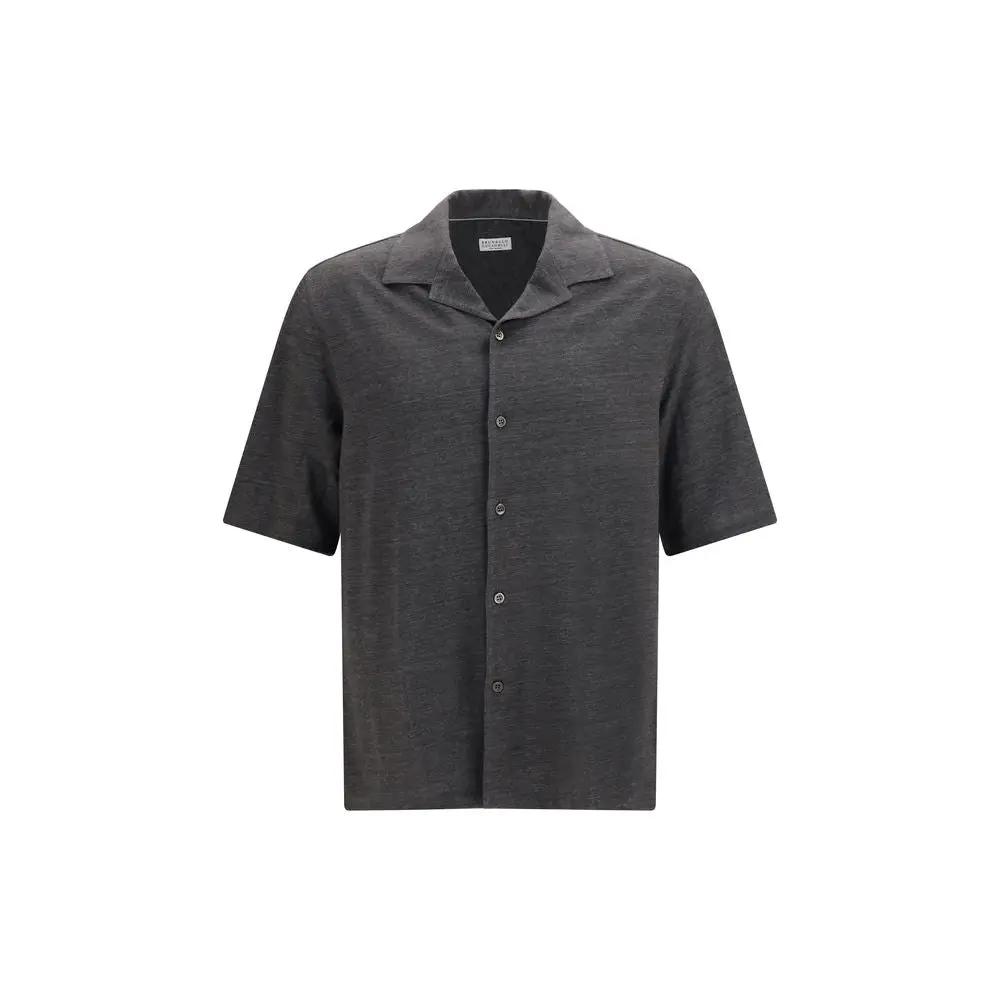 Brunello Cucinelli Sample Sale | Brunello Cucinelli Gray Linen Shortsleeve Shirt - | Designer outlet