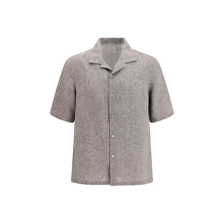 Brunello Cucinelli Sample Sale | Brunello Cucinelli Gray Linen Shortsleeve Shirt - | Designer outlet