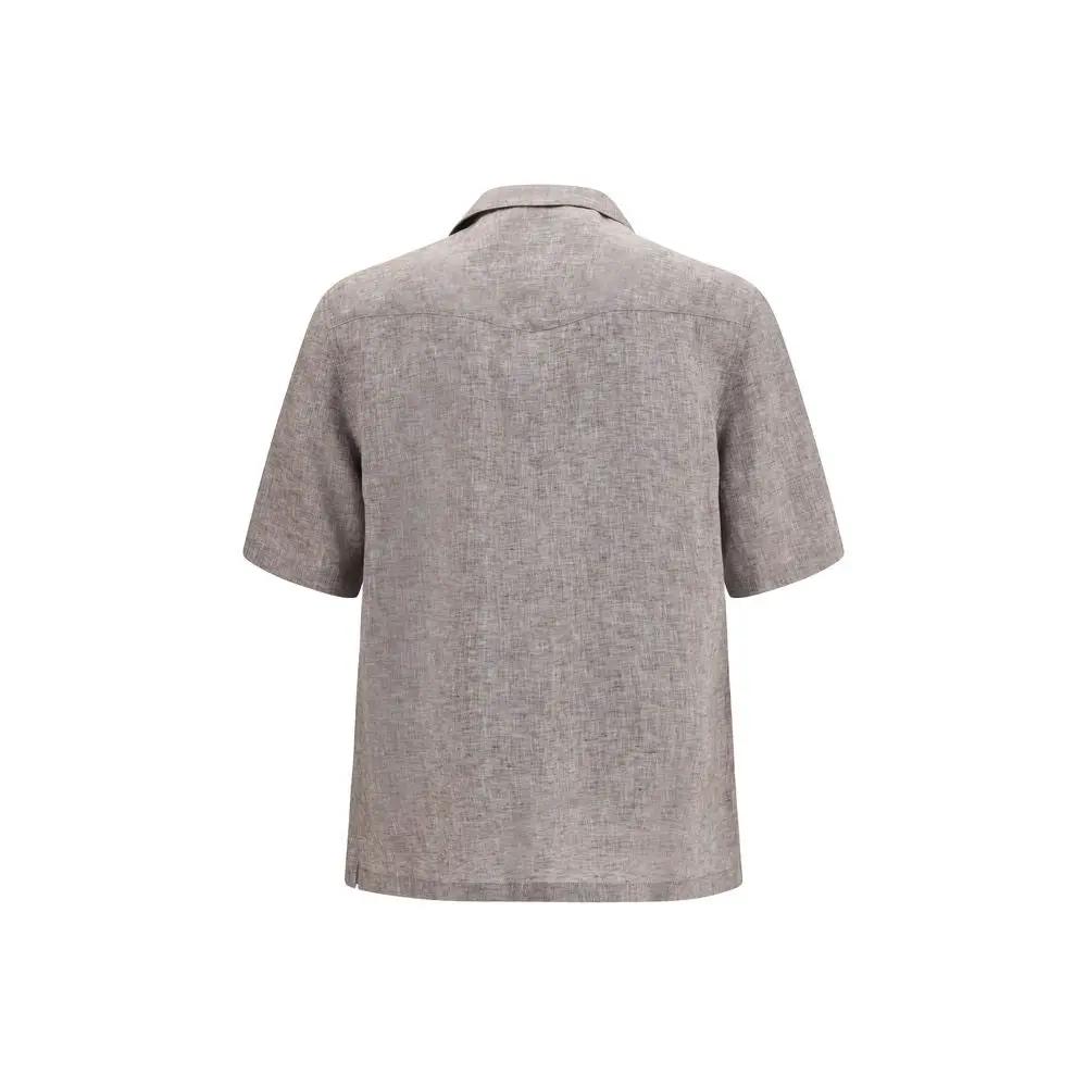 Brunello Cucinelli Sample Sale | Brunello Cucinelli Gray Linen Shortsleeve Shirt - | Designer outlet
