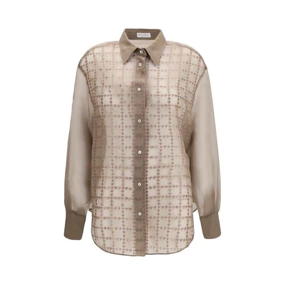 Brunello Cucinelli Sample Sale | Brunello Cucinelli Beige Silk Pattern Shirt - | Designer outlet