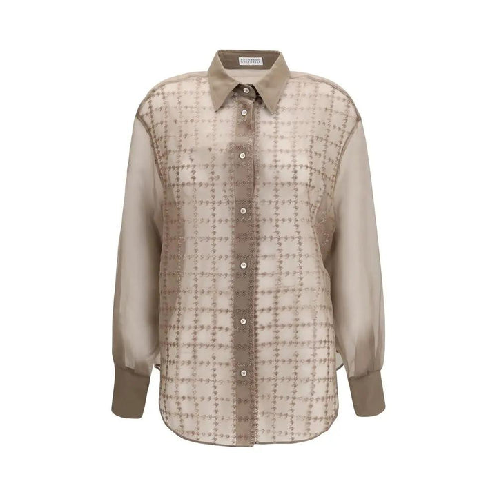 Brunello Cucinelli Sample Sale | Brunello Cucinelli Beige Silk Pattern Shirt - | Designer outlet