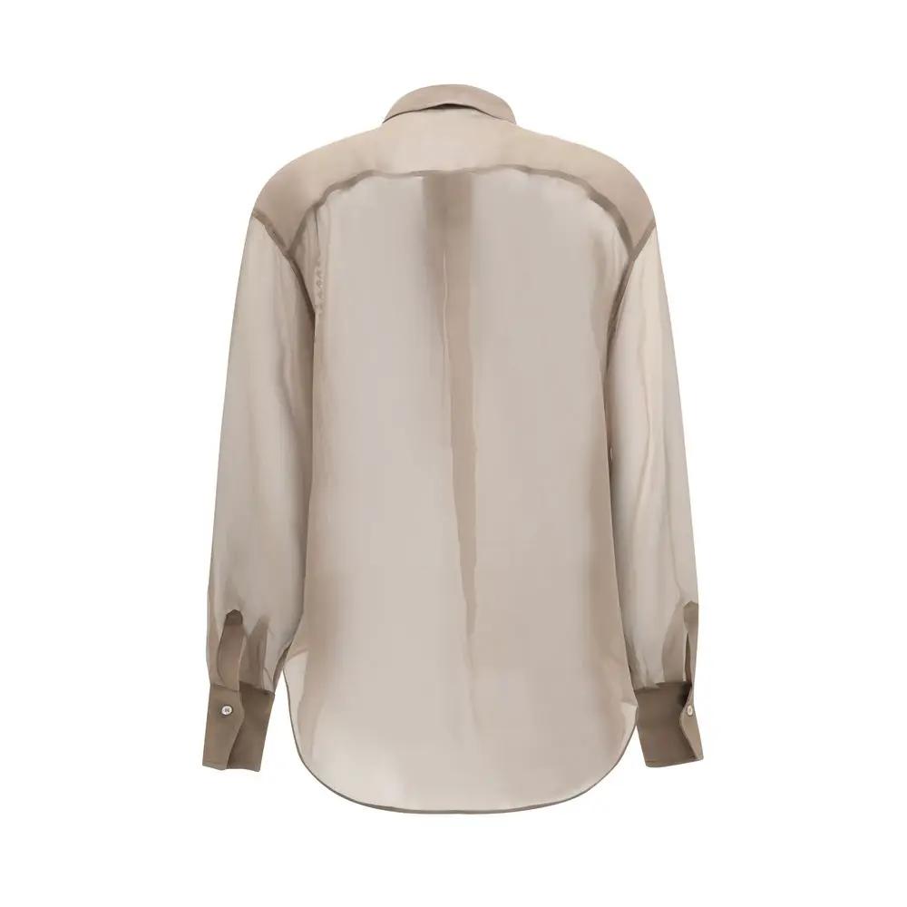 Brunello Cucinelli Sample Sale | Brunello Cucinelli Beige Silk Pattern Shirt - | Designer outlet