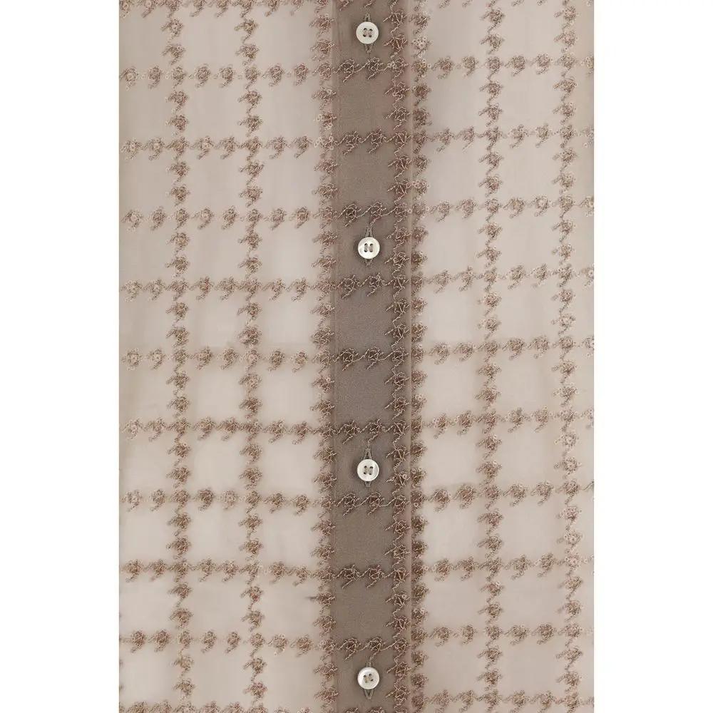 Brunello Cucinelli Sample Sale | Brunello Cucinelli Beige Silk Pattern Shirt - | Designer outlet