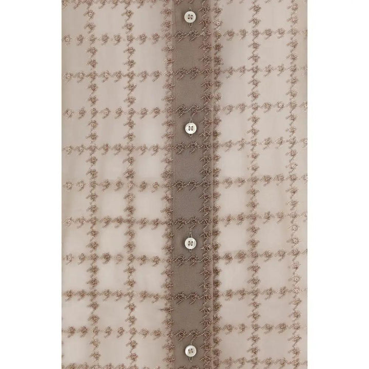 Brunello Cucinelli Sample Sale | Brunello Cucinelli Beige Silk Pattern Shirt - | Designer outlet