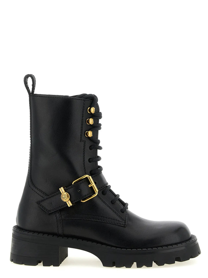 Versace Sample Sale | Versace Black Calfskin Lace-Up Boots - | Designer outlet