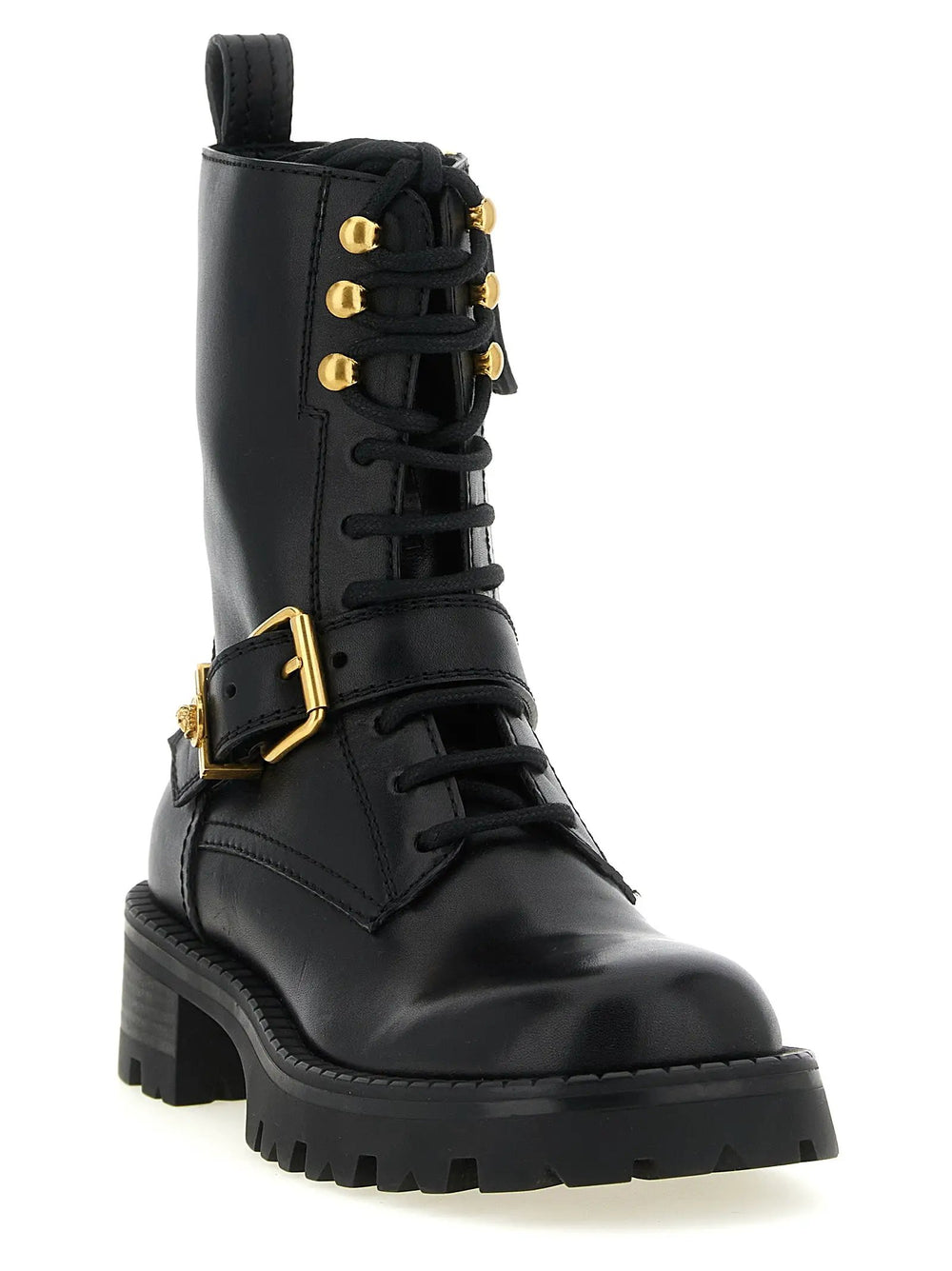Versace Sample Sale | Versace Black Calfskin Lace-Up Boots - | Designer outlet