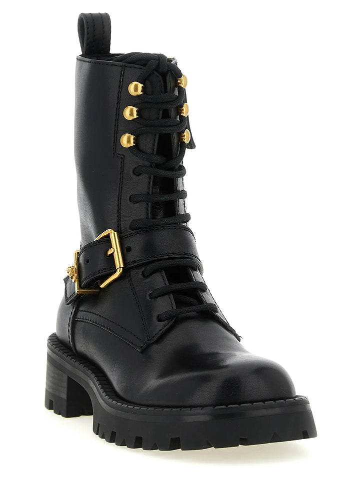 Versace Sample Sale | Versace Black Calfskin Lace-Up Boots - | Designer outlet