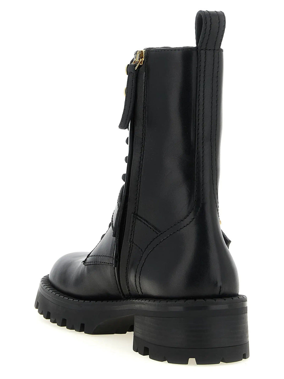 Versace Sample Sale | Versace Black Calfskin Lace-Up Boots - | Designer outlet