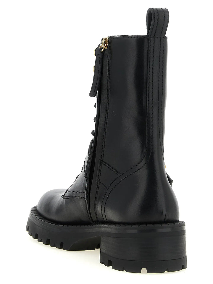 Versace Sample Sale | Versace Black Calfskin Lace-Up Boots - | Designer outlet