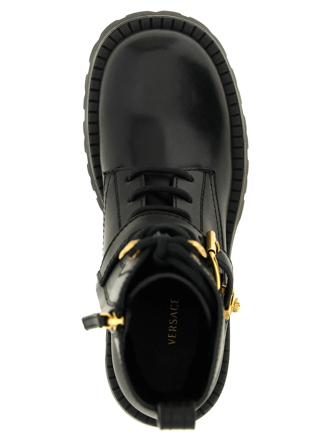 Versace Sample Sale | Versace Black Calfskin Lace-Up Boots - | Designer outlet