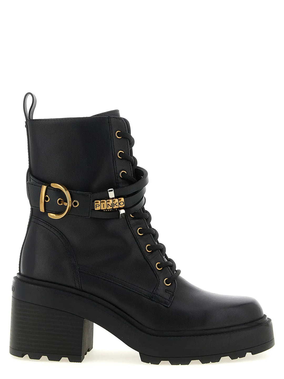 PINKO Sample Sale | PINKO Black Cowhide Lace-Up Boots - | Designer outlet