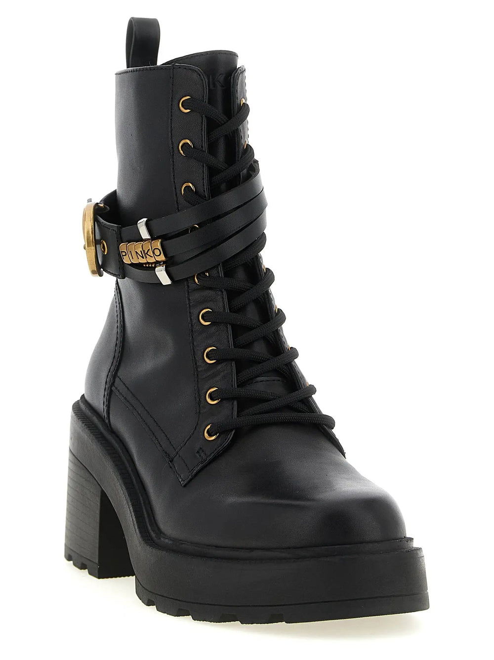PINKO Sample Sale | PINKO Black Cowhide Lace-Up Boots - | Designer outlet