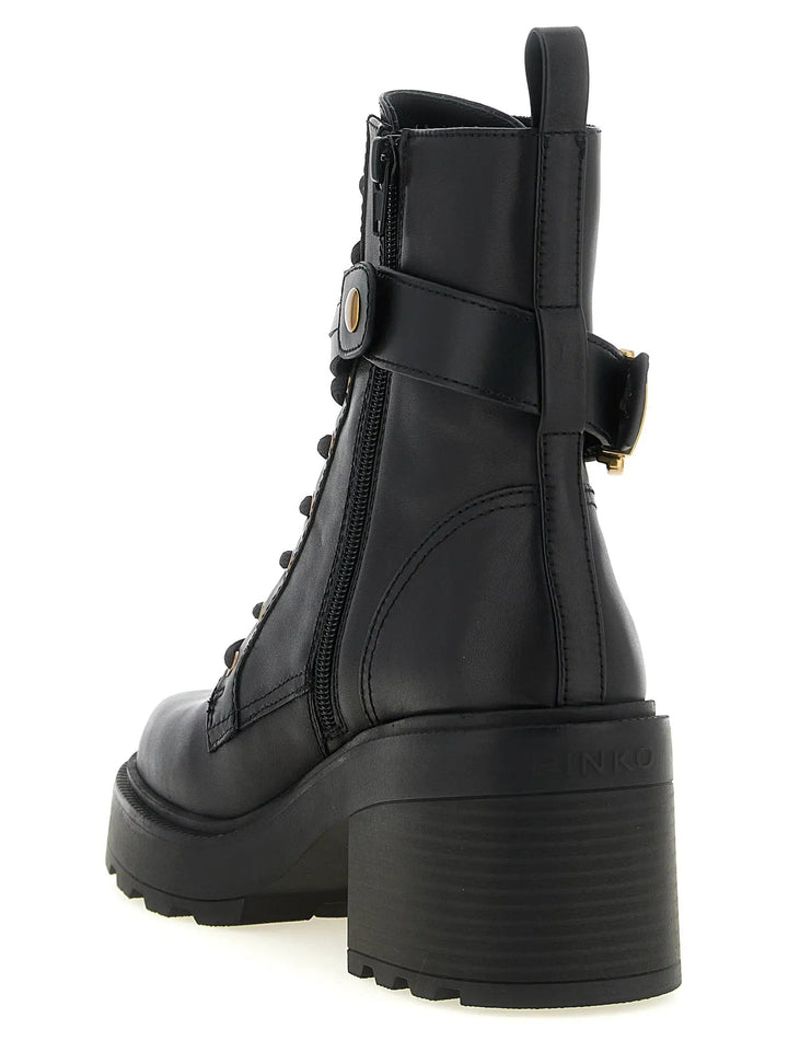 PINKO Sample Sale | PINKO Black Cowhide Lace-Up Boots - | Designer outlet